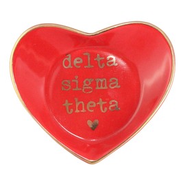 Sorority Shop Delta Sigma Theta Jewelry Dish - Heart-Shaped High-gloss finish Ceramic tray with Gold Detailing, Multi-Function Ceramic Ring Dish for Home or Office, Ideal for Jewelry and Keys