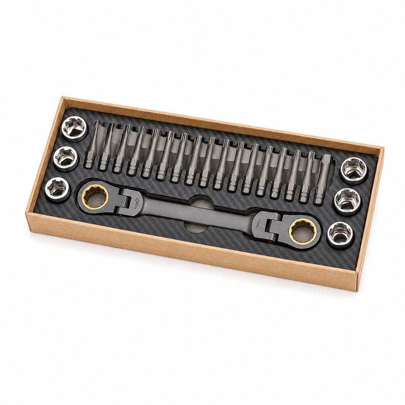 23-Piece Flexible Head Ratchet Wrench Socket & Screwdriver Bit Set