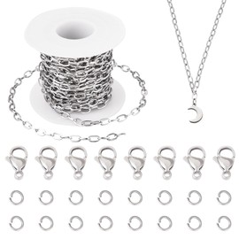 Pandahall 16.4 Feet Stainless Steel Paperclip Chains 7x4x1mm Textured Flat Oval Cable Chains Metal Jewelry Chains Bulk with Jump Rings Lobster Clasps for DIY Jewelry Making Necklace DIY