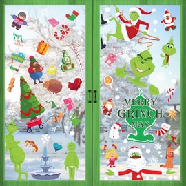 Joyoldelf Christmas Window Stickers - 9 Pcs Christmas Decorations, Reusable Christmas Room Decor, Colorful Window Stickers Xmas Scene Snowflake Window Stickers Decorations Xmas Window Decals for Glass