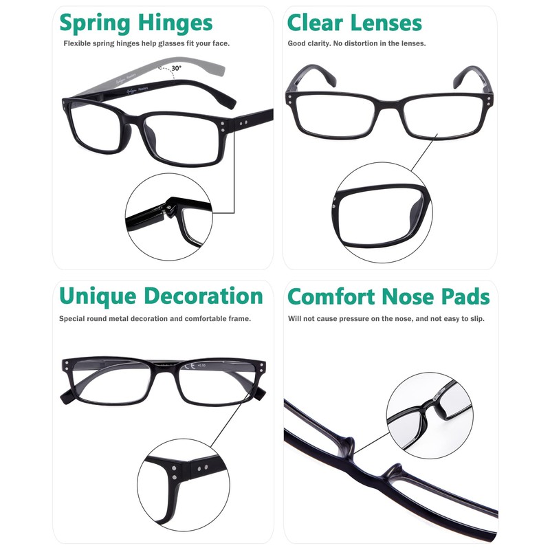 Eyekepper Klassische Qualitätslesebrille rechteckige Fassung mit Federscharnier in Schwarz +3.00