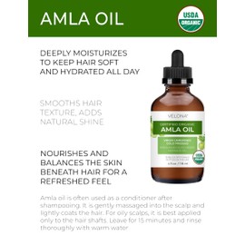 velona Amla Oil USDA Certified Organic - 4 Fl Oz | 100% Pure and Natural Carrier Oil | Extra Virgin, Unrefined, Cold Pressed
