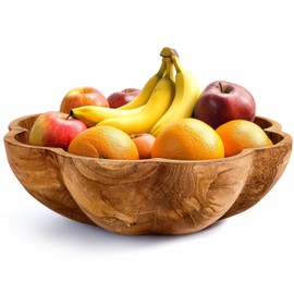 Spaceneat Wooden Fruit Bowl for Kitchen Counter - 11.8" x 3.2" Large Teak Wood Serving Bowl for Food, Salad, Bread or Home Decor - Handcrafted by Artisans in Indonesia - Dining Decorative Centerpiece