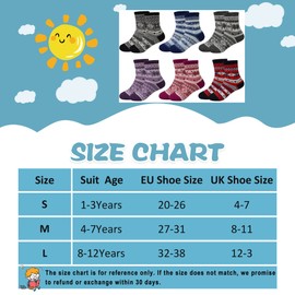 GENTABY Children's Wool Socks Boys Girls Warm Socks - Winter Socks Toddler Thick Socks Children 6 Multipack 27-31 20-26 32-38 Thermal Socks Boots Hiking Skiing Home 1-3 4-7 8-12 Years, Colours: purple