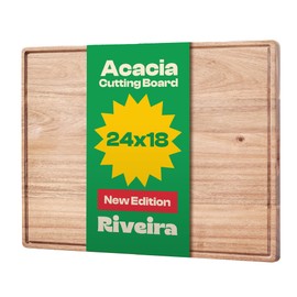 Riveira Acacia Wood Cutting Board – Gourmet Acacia Grandeur: 24 x 18 Wooden Cutting Board – Natural Wooden Cutting Boards For Kitchen Decorative – Innovative Juice Grooves Acacia Wooden Chopping Board