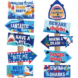 20 Pieces Shark Party Decorations Signs Shark Decorations Ocean Theme Party Supplies Welcome Design Decor for Boys Kids Birthday