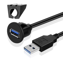 TNP USB 3.0 Flush Mount Cable w/Buckle, Dashboard Panel Dash Mount 1 Port USB Socket Plug Jack Connector Extension Wire Cord Water Resistant Male to Female (1.8M / 6FT)