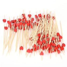 Fruit Stick (100 Counts) Handmade 4.7" Red Heart Cocktail Sticks Sandwich Fruit Toothpicks Cocktail Picks Party Supplies, Plates Picks (Red)
