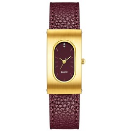 BESTKANG Vintage Women's Watch Leather Oval Rectangle Gold Luxurious Ladies Wristwatch Elegant Watches for Women (Red Gold)