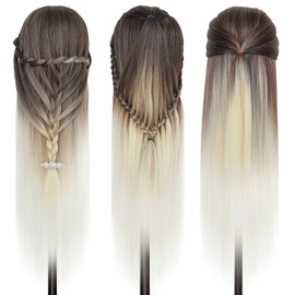 DANSEE 28" Mannequin Head Hair Styling Training Head Manikin Cosmetology Doll Head Synthetic Fiber Hair with DIY Braiding Set+ Free Table Clamp(4-613)