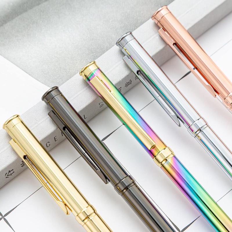 Gullor 5 Pieces Retractable Ballpoint Pen, Metal Pens for Gift,