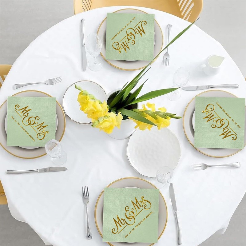 Pack of 80 Wedding Napkins, Eucalyptus Green, Serviettes Sage Green