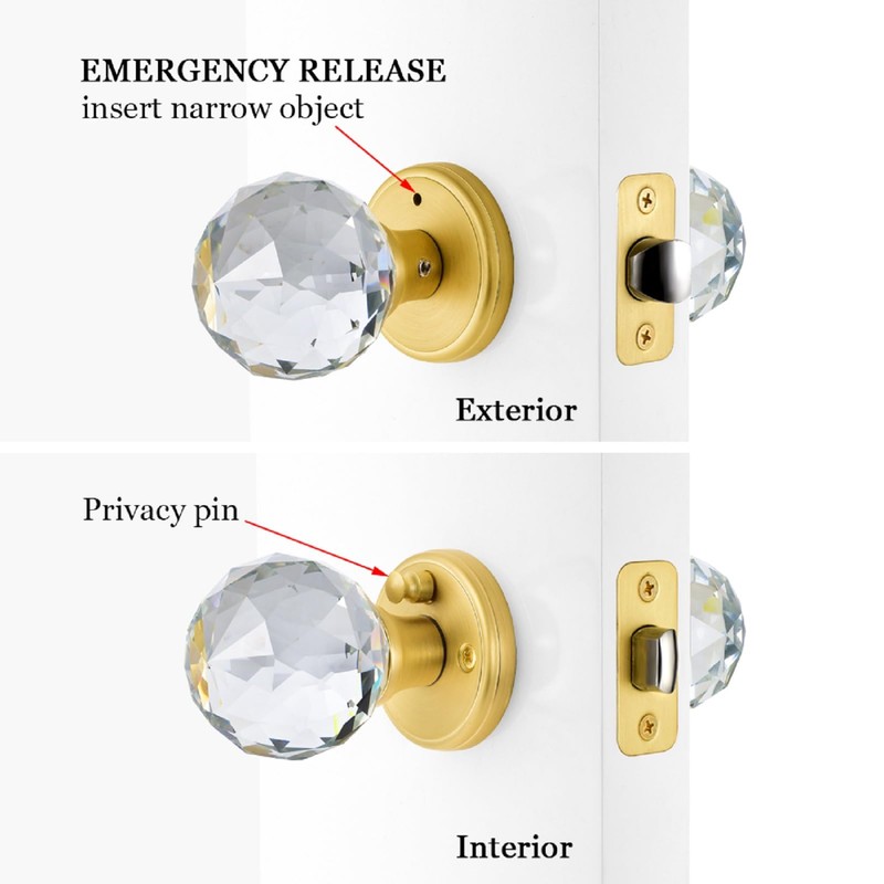 CLCTK Crystal Glass Door Knobs Interior with Lock, Privacy Bathroom