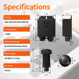 Joinfworld Garbage Disposal Air Switch Kit Waterproof Garbage Disposal Button Kit with Long Garbage Disposal Switch Oil Rubbed Bronze - UL Listed