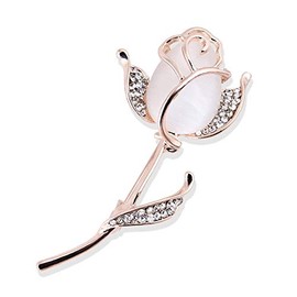 Eillwin White Rose Lovely Flower Crystal Brooch Pin for Women & Girls