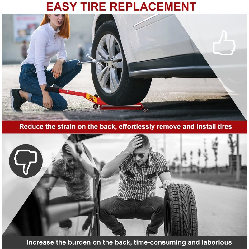 Wayona Portable Tire Jack Tool with Roller Plate, Tire Lifting