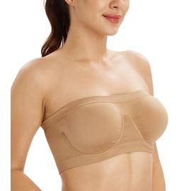 Lemorosy Women's Seamless Bandeau Underwire Strapless Bralette Non Padded Tube Top Bra(L, Beige)