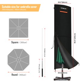 HEIMUNI Garden Parasol Covers Waterproof, Patio Umbrella Cover fit 3 to 4,5m Diameter Cantilever Parasol, Garden Umbrella Cover with Rod, Parasol Covers Waterproof Large Umbrella Cover, 250x64/64cm