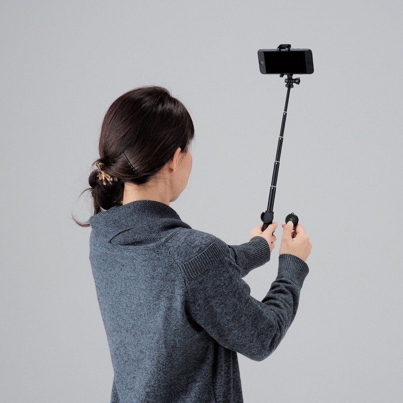 Elecom P-SSBBK Selfie Stick, Bluetooth, With Remote Control, Black