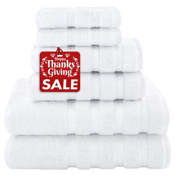 American Soft Linen Luxury 6 Piece Towel Set, 2 Bath Towels 2 Hand Towels 2 Washcloths, 100% Turkish Cotton Towels for Bathroom, White Towel Sets