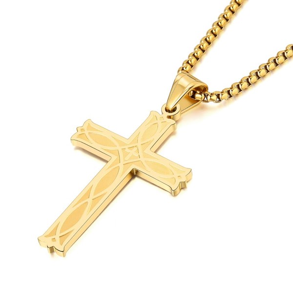 Jurikko Celtic Cross Necklace for Men Irish Knot Stainless Steel