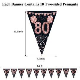 80th Birthday Bunting, Happy Banner Bunting Flags, 40 Pieces Triangle Rose Gold Glitter Diamond by Numbers 80th Birthday Anniversary Theme Party Decoration Supplies