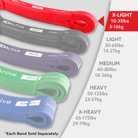 3DActive Pull Up Assist Band - Resistance Band for Strength Training, Powerlifting, Body Stretching, CrossFit. Free Exercise Guide.10 to 35lbs - Red Band