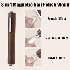 Imán Para Uñas 3 En 1, Herramienta Magnética Con Efecto Ojo De Gato, Potente Imán De Succión, Kit De Diseño De Uñas Con Mango De Madera, Duradero Y Re