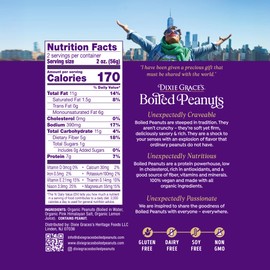 Dixie Grace’s Boiled Peanuts – Protein Plant-Based Snack – 7g Protein, Gluten-Free, Keto, Non-GMO, No Preservatives – Rich & Savory Snack with Pink Himalayan Salt – 4oz (Pack of 6)