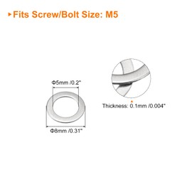 sourcing map M5 304 Stainless Steel Flat Washers, 100pcs 5x8x0.1mm Ultra Thin Flat Spacers for Screw Bolt, Electronic Repair, Automotive