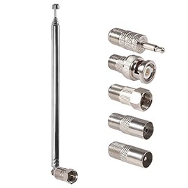 AEDIKO FM Telescopic Antenna 75 Ohm Indoor FM Radio Antenna F Type Male Plug Connector with 5pcs Converter for TV AM FM Radio Stereo Receiver