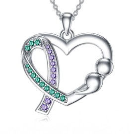 MEIDERBO Semicolon Necklace with Teal and Purple Ribbon 925 Sterling Silver Shaped for Suicide Prevention Awareness Mental Health Inspirational Jewelry Gifts for Women