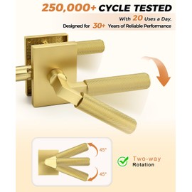 2 Pack Gold Door Handle, Knurled Passage Door Handles for Hallway and Closet, Brushed Brass Door Handles Interior, Keyless Modern Door Lever for Left Right Handed, Smooth Turn Action