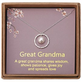 Gifts for Great Grandma - Sterling Silver Twisted Eternity Ring with Pearl Great Grandma Necklace - Great Grandma Birthday Christmas Best Great Grandma Gifts Jewelry