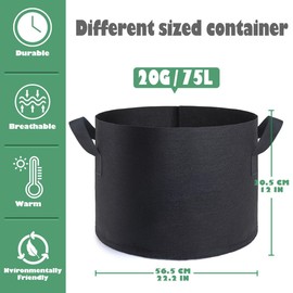 12 Pack 20 Gallon Grow Bags,Premium Fabric Pots 20 Gallon for Healthy Plant Growth - Durable and Reusable Garden Bags to Grow Vegetables,Fruits,and Flowers