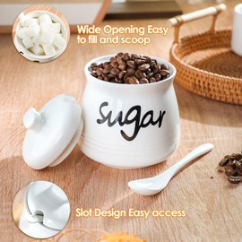 Ymyaye Ceramic Sugar Bowl with Lid and Spoon,Porcelain Sugar Container for Coffee Bar Accessories,Sugar Jar Sugar Dispenser Bowl,Scrub Containers Container Jar (White)