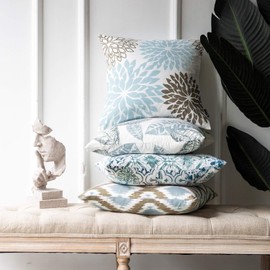 ASTNIC Throw Pillow Covers Set of 4 Flannel Leaf Dahlia Geometric Pillow Covers 18 x 18 Boho Modern Farmhouse Style Decorative Cushion Cases for Home Couch Sofa Bed