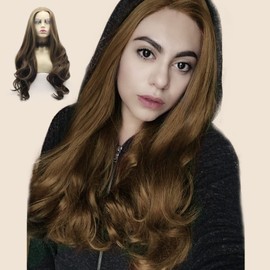 Brown Wigs for Black Women Lace Front Wig Realistic Soft Long Body Wave Honey Blonde Curly Wavy Synthetic Hair Plucked Natural Hairline Glueless Full Frontal Heat Resistant Fiber Daily Cosplay 22 Inch