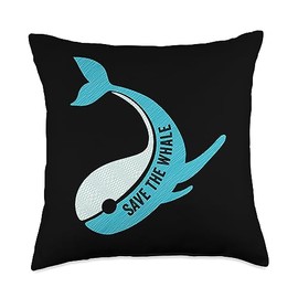 Watery Whales Save Beautiful Whale Conservation Blue Design Throw Pillow, 18x18, Multicolor