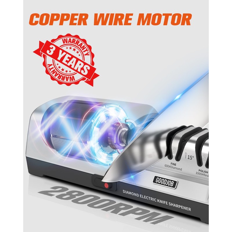Electric Knife Sharpener for Kitchen Knives - Goodjob Automatic Professional