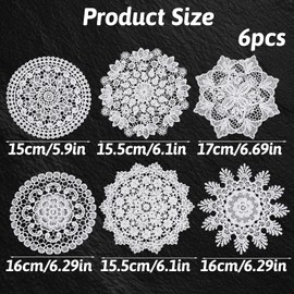 6PCS White Vintage Crochet Doilies, 6 to 7 Inch Vintage Crochet Doilies Round Lace Placemats Handmade Coasters, Rustic Table Decor for Kitchen Dining Wedding Party
