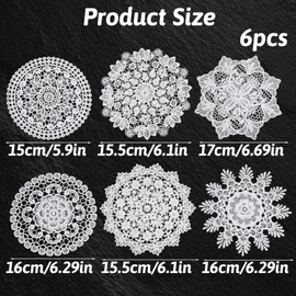6PCS White Vintage Crochet Doilies, 6 to 7 Inch Vintage Crochet Doilies Round Lace Placemats Handmade Coasters, Rustic Table Decor for Kitchen Dining Wedding Party
