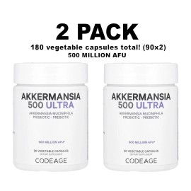 Codeage, Akkermansia 500 Ultra, 2 PACK, 90 Vegetable Capsules each (180 total)