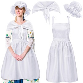 Hercicy 3 Pieces Colonial Costume Set White Mob Cap Bonnet Shawl Waist Apron Pilgrim Costume Accessories for Women Girls (Long Style)