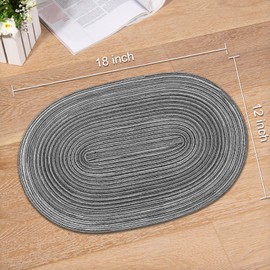 Noctiflorous Oval Braided Placemats Set of 4 Woven 12x18 Inch Non Slip Washable Heat Resistant Place Mats Tablemats for Dining Kitchen Party Daily Table Decor Dinner Mats (Black Gray, 4)