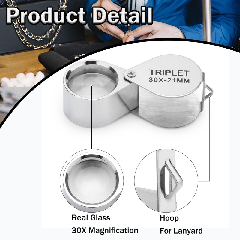 Rongon Jewelers Loupe Magnifier 30X Pocket Magnifying Glass Foldable Small
