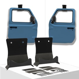 KUAFU 2Pcs Wall-Mounted Door Hangers Compatible with 1956-2023 Jeep Wrangler CJ YJ TJ LJ JK JKU JL JLU Removable Door Storage Holder Bracket Rack Aluminum Powder Coated Black