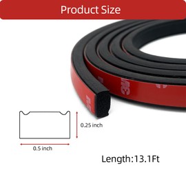 Aroilder Foam Rubber Seal Strip, Self-Adhesive Rectangle EPDM Rubber Weather Stripping for RV, Boat, Auto, Truck, Marine, Garage Doors/Window and More, W:0.5"; H:0.25",13FT