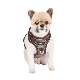 Puppia Conall Dog Harness H Houndstooth Pattern Sturdy Adjustable Neck and Chest Reflective for Small and Medium Dogs, Brown, Small