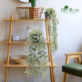 Der Rose 2 Pack Fake Hanging Plants Artificial Decor Faux Potted Eucalyptus and Pea Pod Vine for Bathroom Home Shelf Bookcase Decor